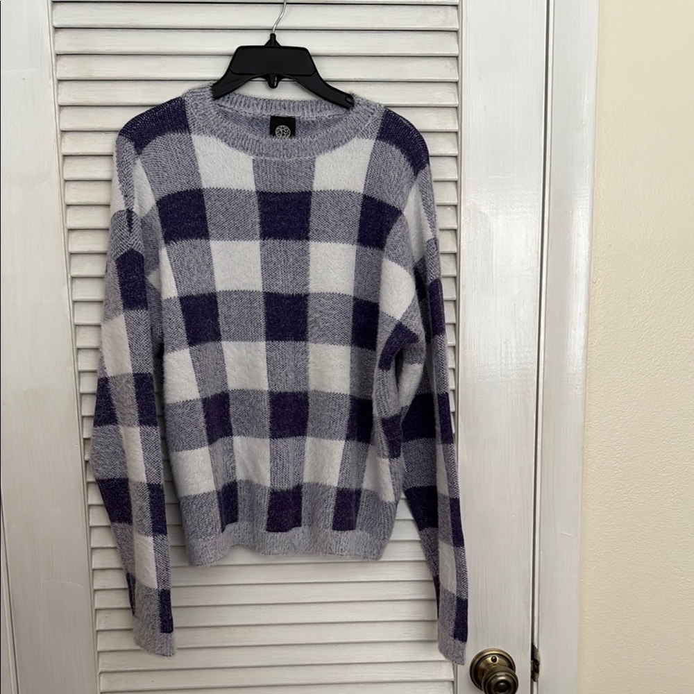 Plaid Sweater in Purple and White